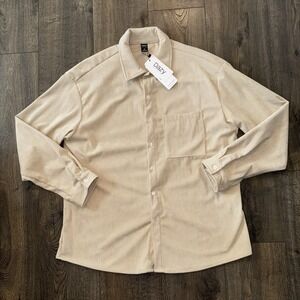 VTG Dazy Mens L Corduroy Shirt Untucked Button Down Long Sleeve Cream Retro